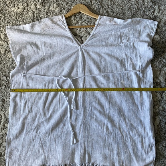 Brava Beach white beach coverup with fringe on bottom and tie in front - Picture 2 of 9